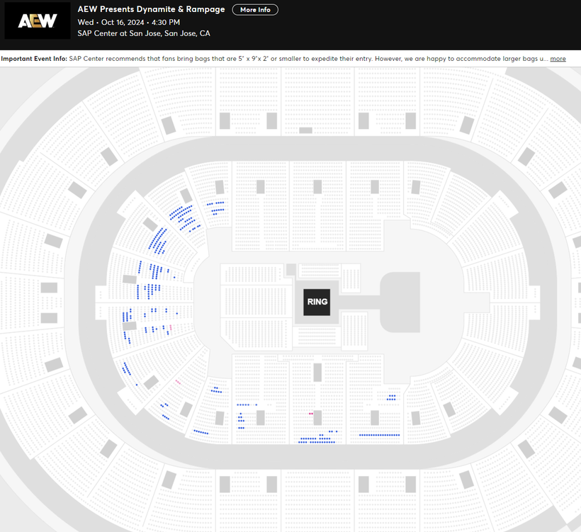 WrestleTix's tweet photo. AEW Dynamite & Rampage
Wed • Oct 16 • 4:30 PM
SAP Center at San Jose, San Jose, CA

Available Tickets: 304
Current Setup: 3,570
Tickets Distributed: 3,266

📈 | +209 since the last update
⏮ | Venue debut