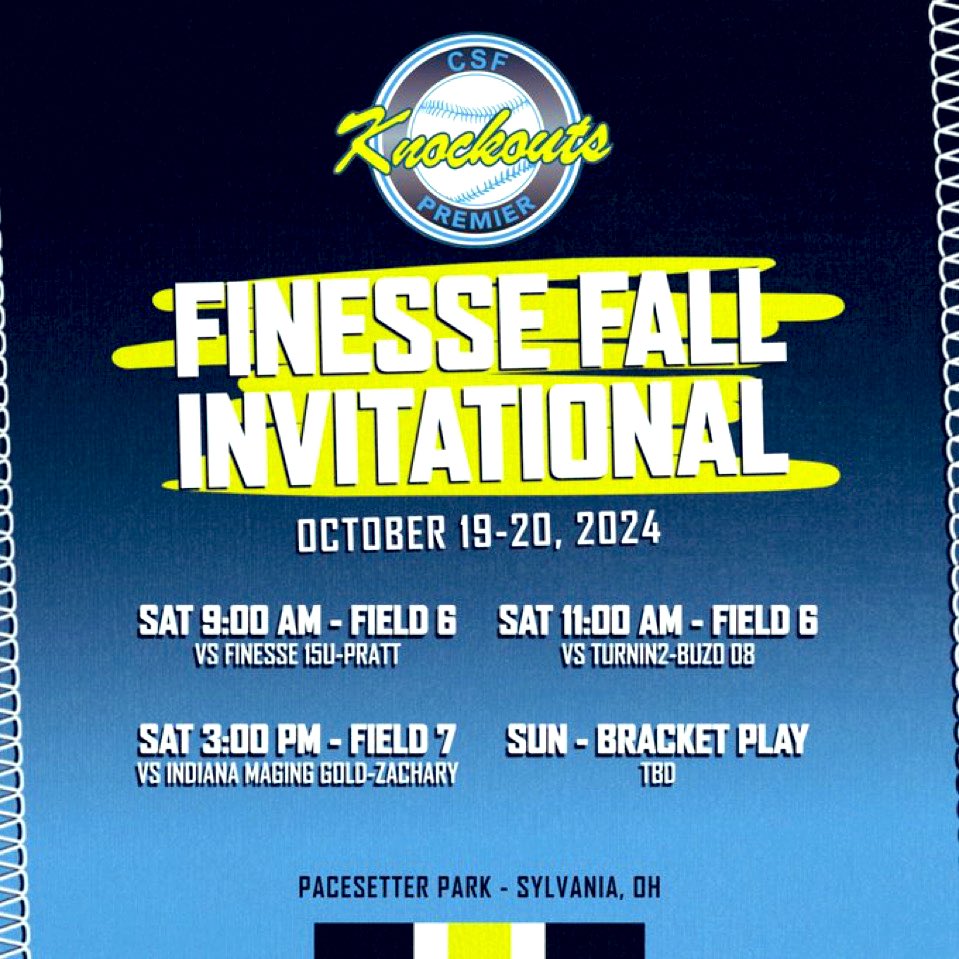 kscholl2026's tweet photo. This weekend my team @CoachRip2 will be in Toledo, Ohio playing at the Finesse Fall invitational. Here is my schedule! Come and watch us play!
@Yeo_Softball @ONUSoftball @DenisonSoftball @KenyonSoftball @CWRU_Softball @OtterbeinSB @BatesSBall https://t.co/SucCZGoFW4