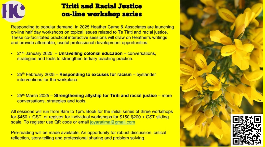 Come join us on-line in 2025 to talk Tiriti and racial justice