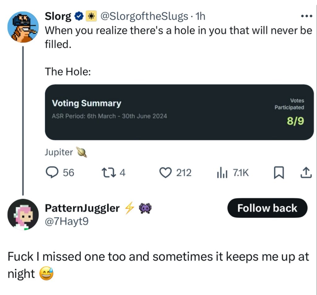 JupiterExchange's tweet photo. Don’t leave holes in your heart or wake up screaming about what could have been.

Vote 🗳️ https://t.co/oBhwxf1gqo