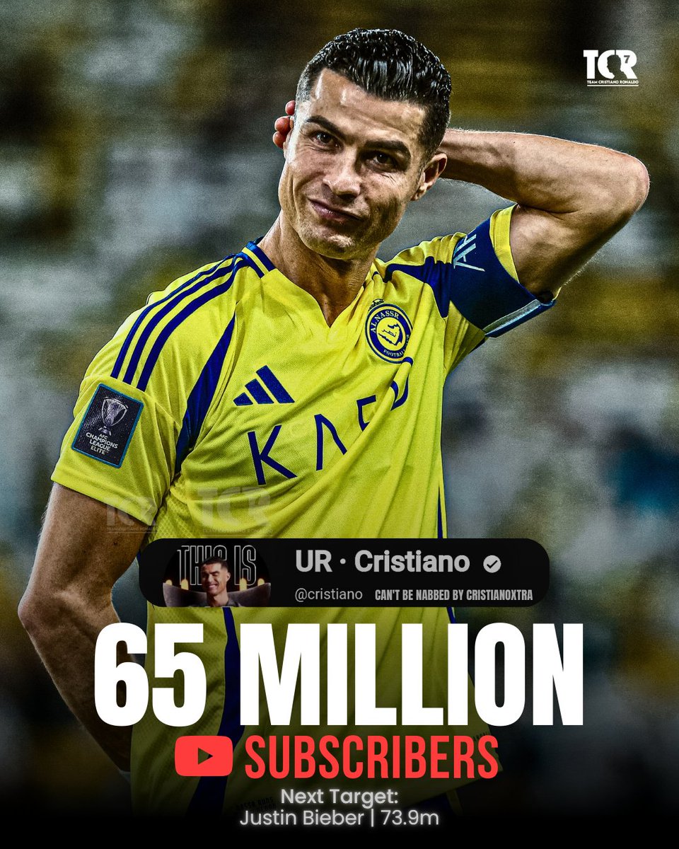 🚨 Cristiano Ronaldo reaches 𝟔𝟓 𝐦𝐢𝐥𝐥𝐢𝐨𝐧 subscribers on YouTube. 🤯