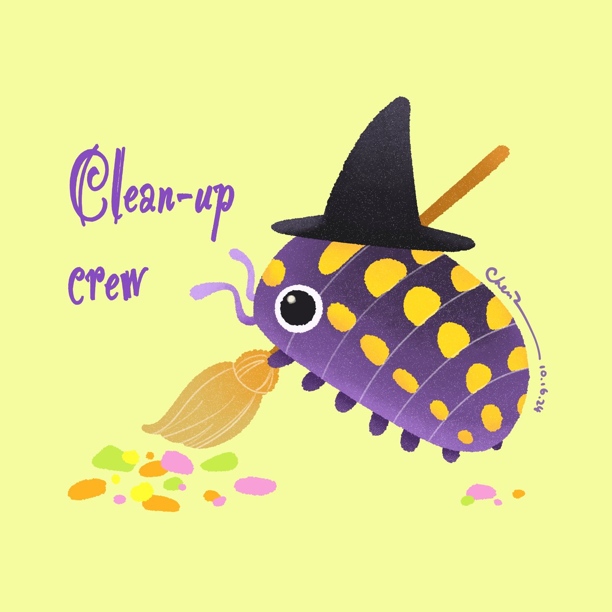 Yellow-spotted isopod being your best clean-up crew after the Halloween party! Day 16 of #invertober hosted by <a href="/fossilforager/">Nicole 🪲</a> 💚 #invertober2024