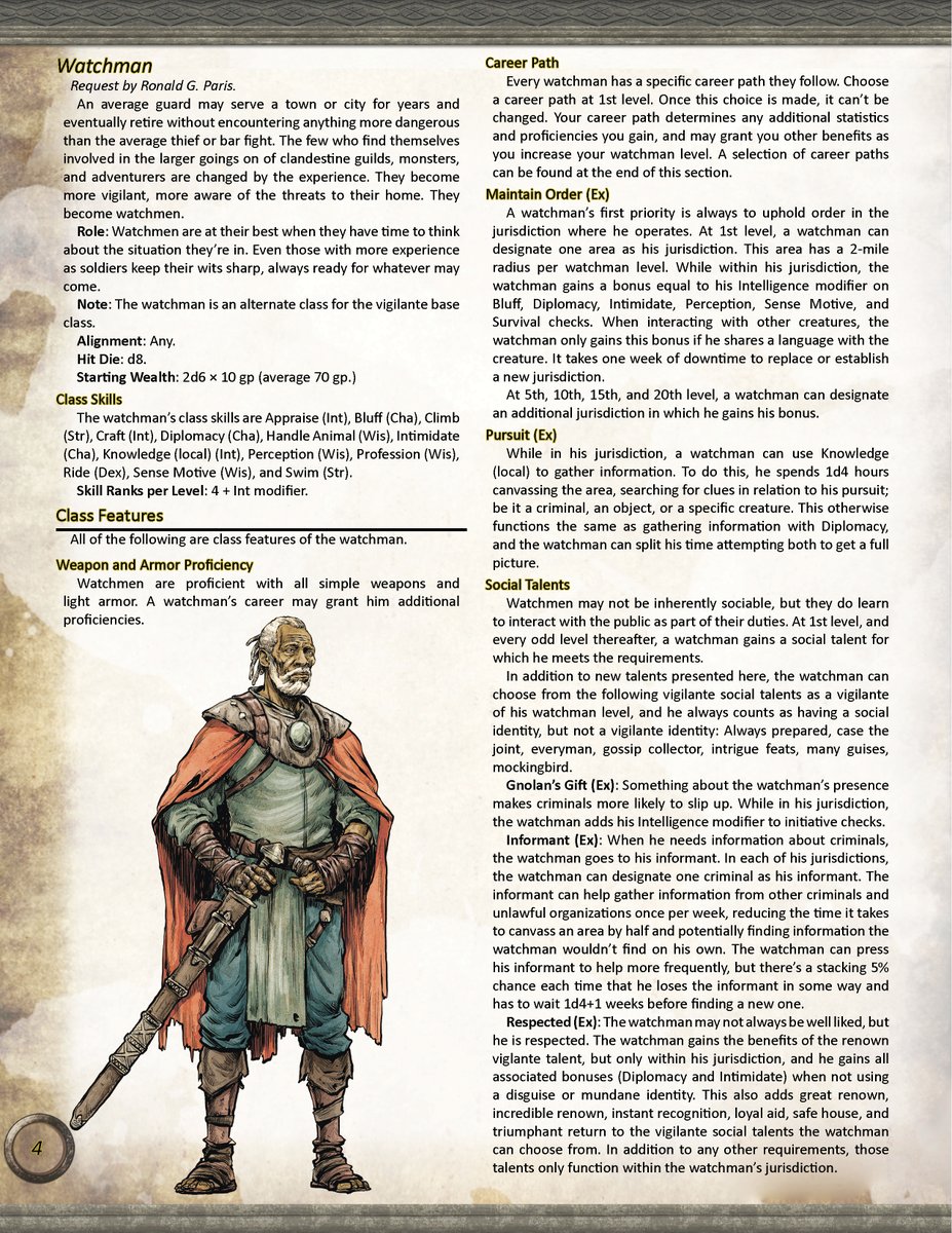 samuraisheepdog's tweet photo. It's #WIPWednesday and we're not slouching. This week, my Patreon backers have requested an updated version of the Kalamar watchman class for #Pathfinder 1e. Enjoy! https://t.co/3R6qoBfCbx