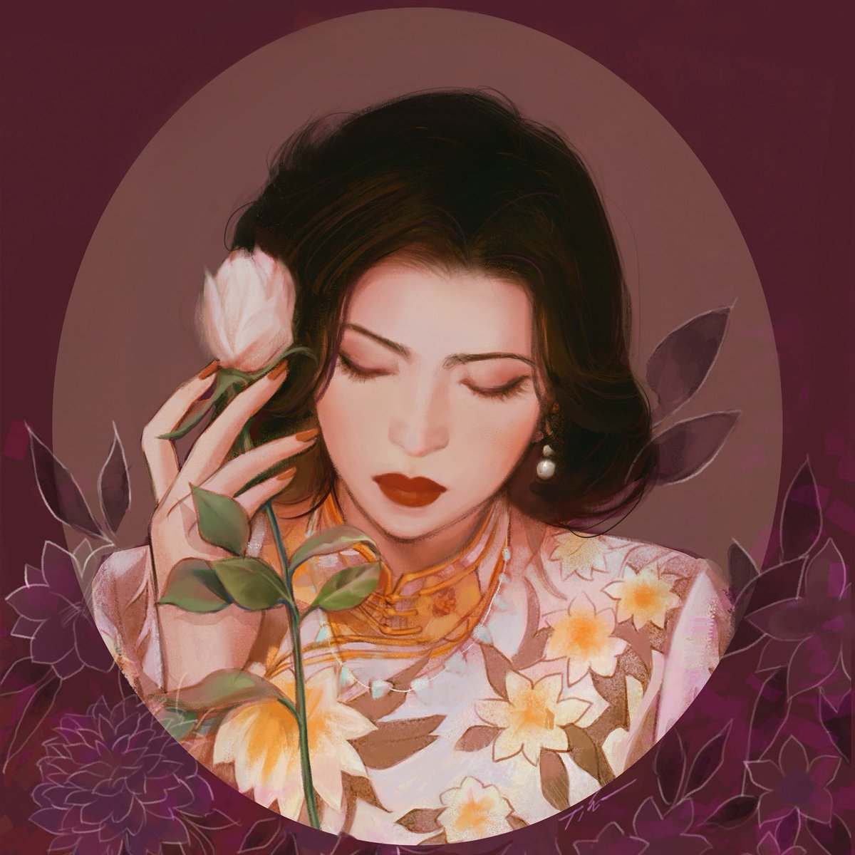 This painting is dedicated to 
Anita Mui 梅艷芳
10 Oct 1963 – 30 Dec 2003

Walking my own journey. 
Dancing with me in the shadows and music. 
Rain loomed in the distance, 
and my tears blended with it. 
Even the path ahead was challenging, 
but I carry on with a sense of pride.