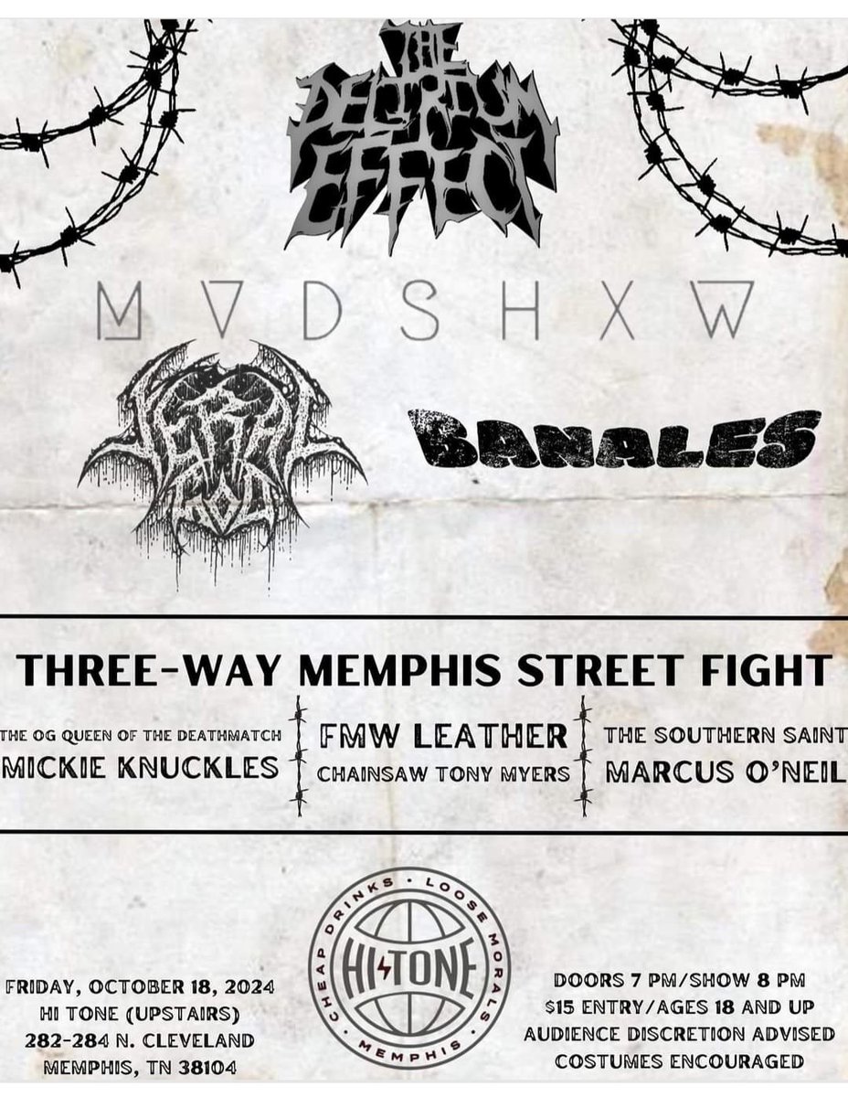 TonyMyers74's tweet photo. FMW Learher vs. Mickie Knuckles s vs. Marcus 'O Neal. 3-Way Memphis Streetfight D3athmatch!!! THIS FRIDAY!!!!!! This will be INSANE... https://t.co/AHxX2ZEgxm