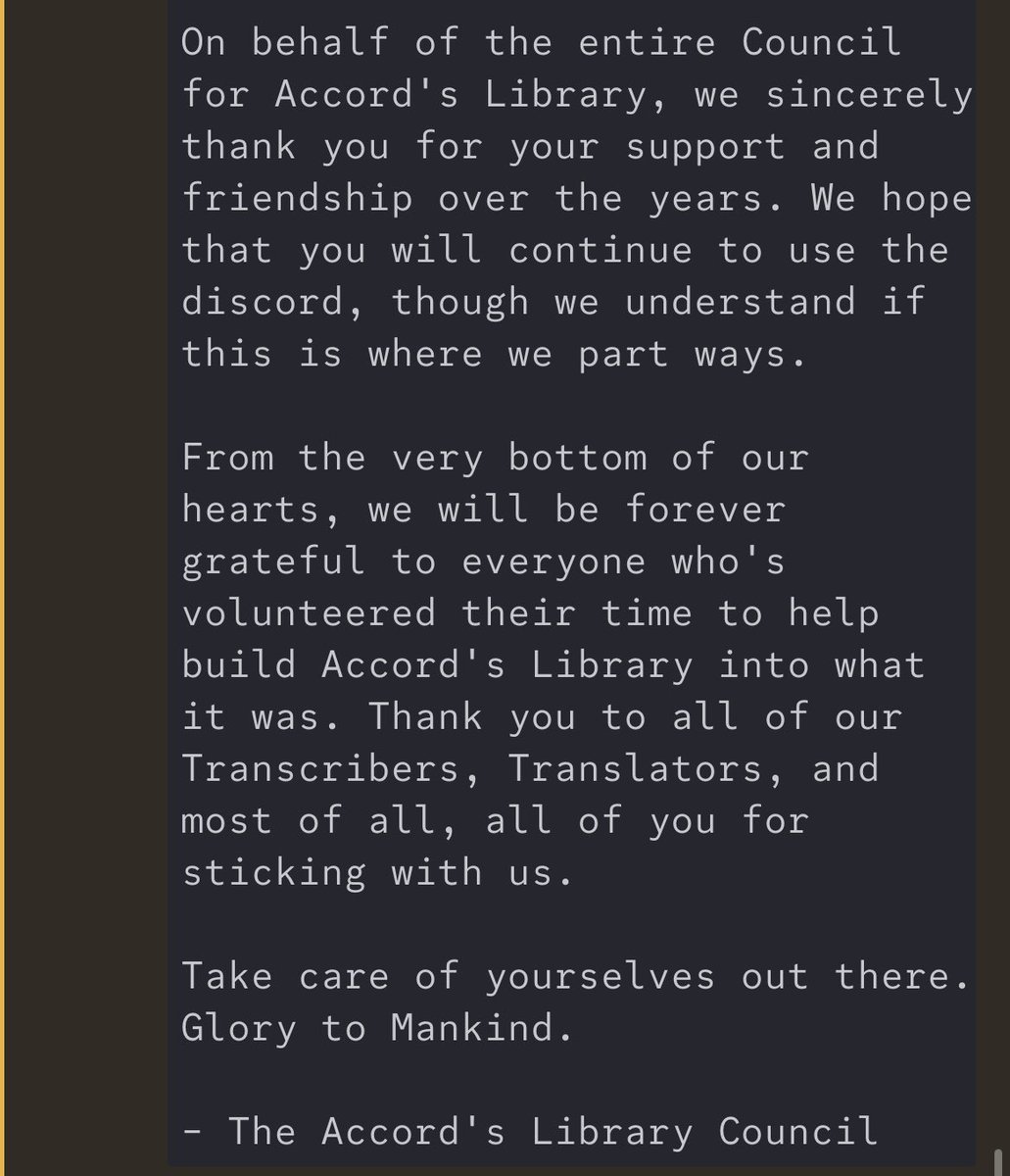 mintdrakenier's tweet photo. devastating news for drakenier community 🙁 accord’s library will be shutting down within the next two weeks — keep in mind that this is despite the fact that yoko taro himself is okay with and grateful for the website and its content

apologies for the really sad announcement https://t.co/75DOyHvyfp