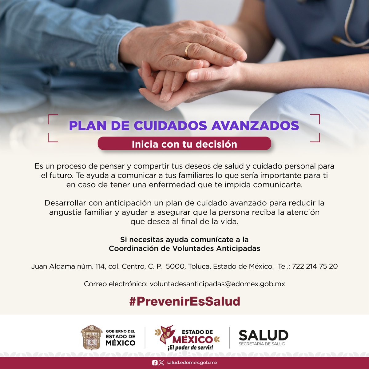 SaludEdomex's tweet photo. #SaludInforma | Ley de Voluntades anticipadas,
¿la conoces?
Promueve el respeto al derecho de las personas que tienen una enfermedad incurable de decidir sobre los tratamientos y cuidados que desean recibir hasta el final de sus días.
Para más información: https://t.co/cTKUrzC7YI https://t.co/kih0qMFDiv