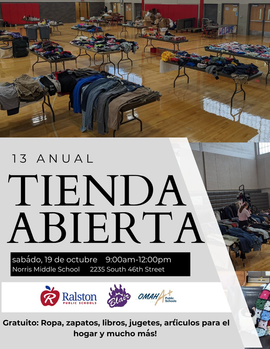 Come shop for FREE 😍
Students from Omaha, Blair and Ralston Public Schools are teaming up for the 13th Annual "Open Store" on Oct. 19 at <a href="/OPS_Norris/">Norris Middle</a>. Grab gently used clothes, shoes, books, toys and more - all at no cost! You won’t want to miss this! 👚👟📚