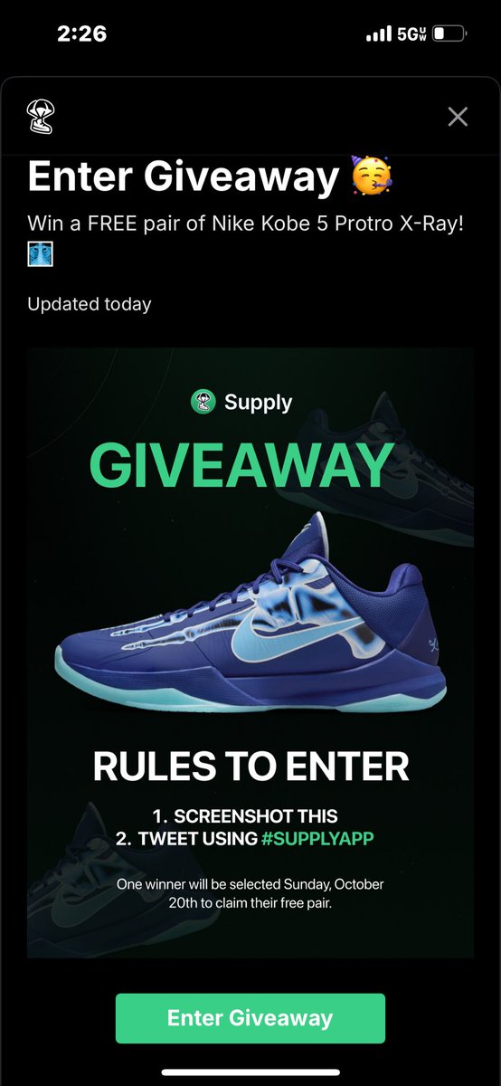 ecread's tweet image. I just entered the #SupplyApp Nike Kobe 5 Protro X-Ray Giveaway on @thesupply_app!