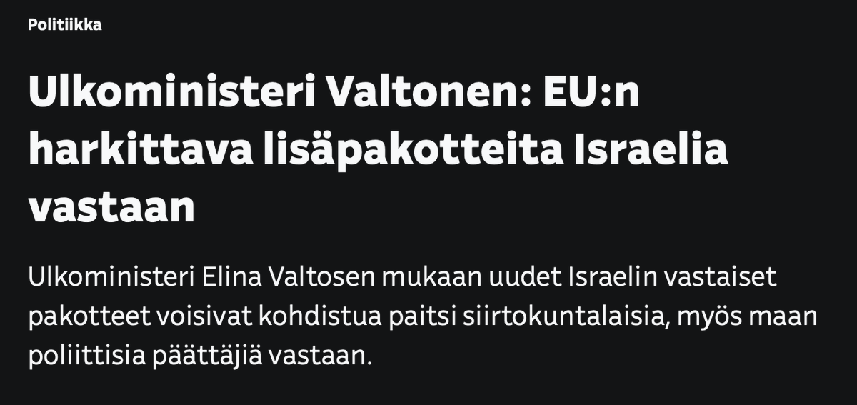 EU maat ovat siirtymässä hyvin, hyvin hitaasti mutta silti askel askeleelta kohti Israelin vastaisia pakotteita.

Mikään muu ei myöskään tule toimimaan.

1/