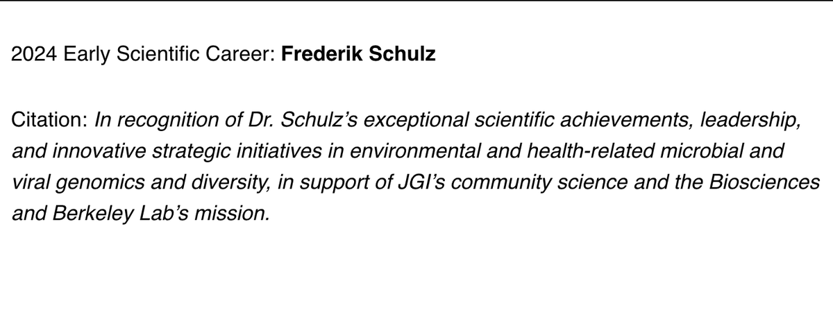 Joint Genome Institute (@jgi) on Twitter photo 👏 👏 Congratulations to the JGI's <a href="/frederikschu/">Frederik Schulz</a> on his recognition as a 2024 Laureate of the <a href="/BerkeleyLab/">Berkeley Lab</a> Director's Awards for Exceptional Achievement, honoring his work in microbial and viral genomics.
Full list of this year's recipients: recognition.lbl.gov/2024-laureates/ 👏 👏 Congratulations to the JGI's <a href="/frederikschu/">Frederik Schulz</a> on his recognition as a 2024 Laureate of the <a href="/BerkeleyLab/">Berkeley Lab</a> Director's Awards for Exceptional Achievement, honoring his work in microbial and viral genomics.
Full list of this year's recipients: recognition.lbl.gov/2024-laureates/