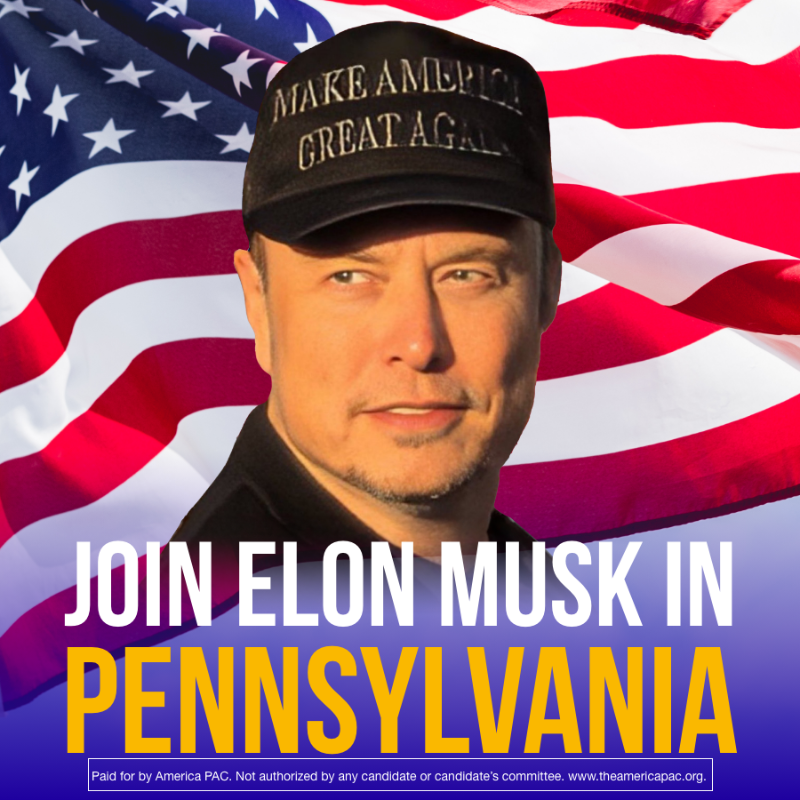 america's tweet photo. Sign up to see Elon Musk in Pennsylvania. Claim your free ticket before they run out!