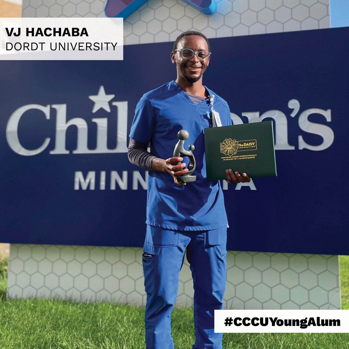 This <a href="/dordtuniversity/">Dordt University</a> #CCCUYoungAlum nominee recognizes his training to provide medical care to patients extends beyond the physical but includes their mental, emotional &amp; spiritual needs. VJ has received the DAISY Award at Minnesota Children's Hospital &amp; coaches youth soccer.