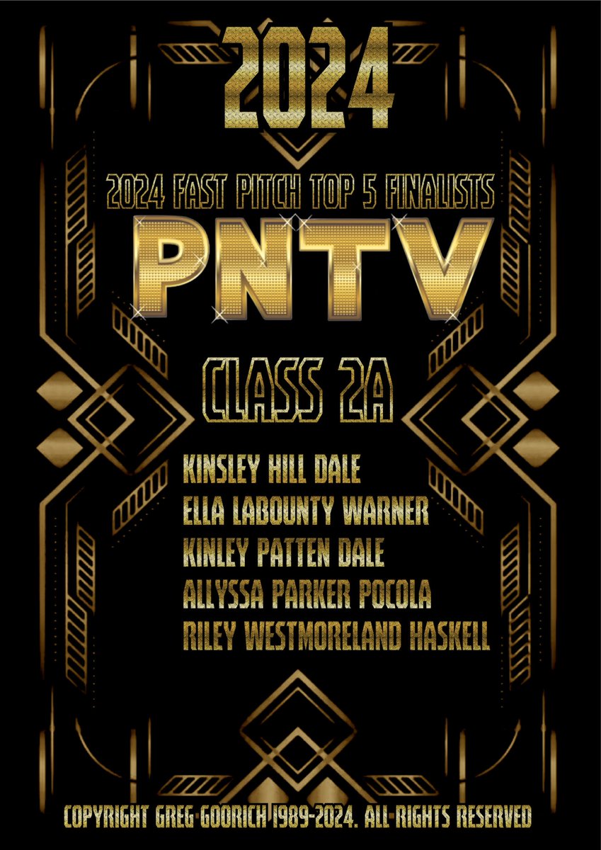 #OKPrepStory: Prep Nation Class 2A
Top 5 POY Finalists 2024 Fast Pitch.
Congrats Players:

Class 2A: Final 5
Kinsley Hill 2025 Dale
Ella LaBounty 2027 Warner
Allyssa Parker 2025 Pocola
Kinley Patten 2027 Dale
Riley Westmoreland 2025 Haskell

First In: Madison Hamilton 2025 Hinton