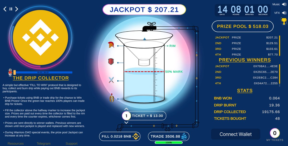 TheWarriors_DAO's tweet photo. The Drip Collector is coming soon‼️Participants can use either $BNB or $Drip to Win a series of ever-growing BNB prizes!! Have alot of $Drip you dont know what to do with? Use to it potentially win some BNB!!  #Defi #DripNetwork #Drip #wDrip #Cryptogames 🔥 https://t.co/J4O5T8gful