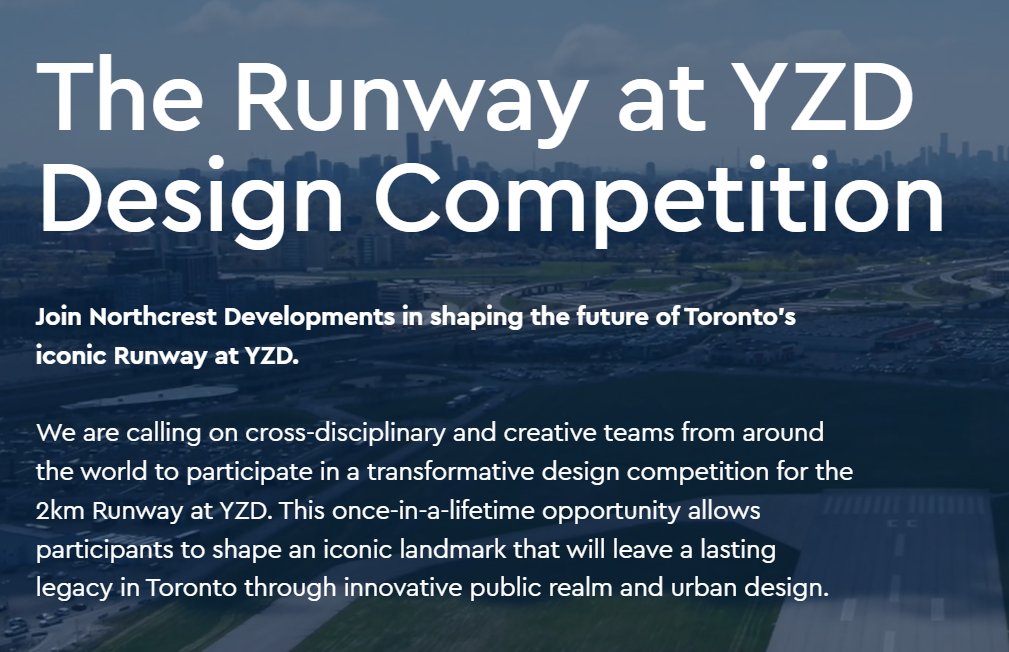 ✈️ 🏙️ 🛤️  Northcrest Developments has launched a global design competition to transform the historic 2-km airstrip at Downsview airport in Toronto into “The Runway at YZD” news.europawire.eu/northcrest-dev…

#DesignCompetition #YZD #RunwayTransformation #DownsviewAirport