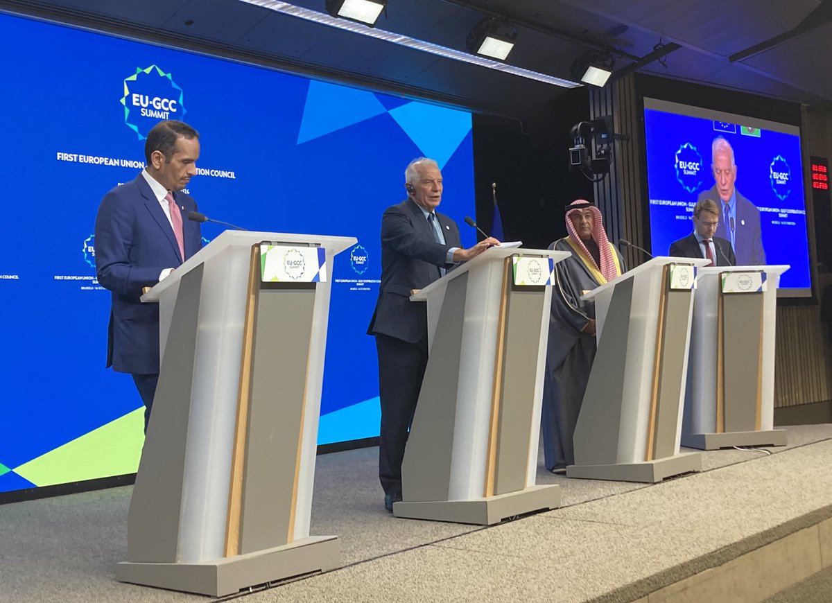 JosepBorrellF's tweet photo. At the first-ever Summit between the EU &amp; the Gulf Cooperation Council today, we agreed to build a Strategic Partnership for the 21st century. 

We will boost our cooperation to tackle today’s challenges more effectively together. 

Our joint statement:

https://t.co/BujQ0jIMIm https://t.co/cZ2iiuYmwR