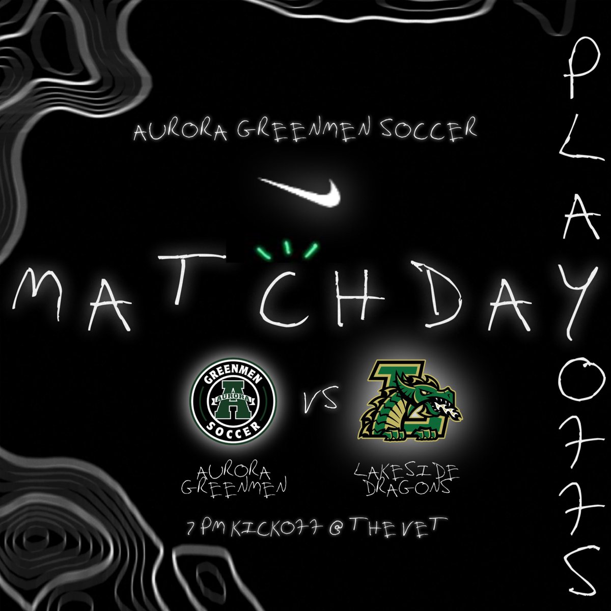 MATCHDAY | Tournament time! Tonight we open the playoffs in the sectional semifinal vs Lakeside @TheVet! 7pm kickoff time, show up and be loud for our GREENMEN! #Bthe1