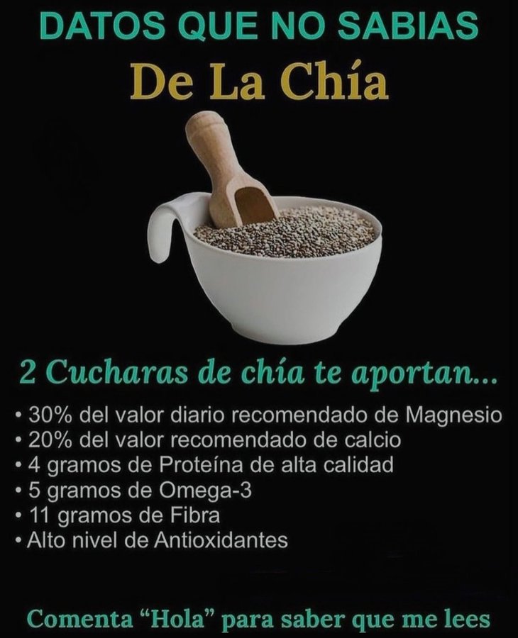 ✨🍉🌱☀️Tip Salud☀️🌱🍉✨

Beneficios de la Chía

🌟Gracias por darle al Corazón❤️, por el Retweet🔄 y por regalarme un Hola en comentarios🌟