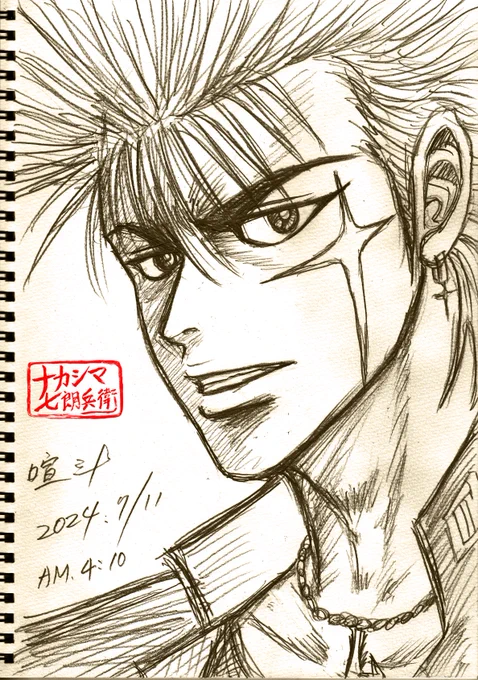 再掲ラフ画。
明日はこのケン坊のペン入れします。 
おやすみなさいzzz
#布袋喧斗 
#ケン坊 