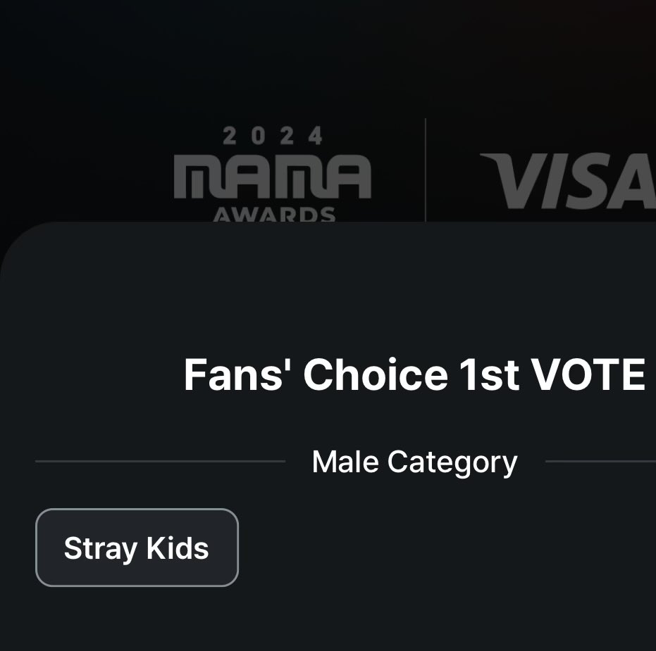 skzchartdata's tweet photo. MAMA Fans' Choice MALE 1st Voting 

#1 ***
#2 ***
#3 *** 
#4 #StrayKids 

STAYs, don’t forget to cast your votes today too! Let’s get back up! 💪

🗳️: 1 vote per device! 
⚠️ Mnet Plus 90% + X 10%
End: 10/25, 23:59 KST
🔗 : https://t.co/Vo4p072f6i

#2024MAMA @Stray_Kids https://t.co/BURNmEdKx3