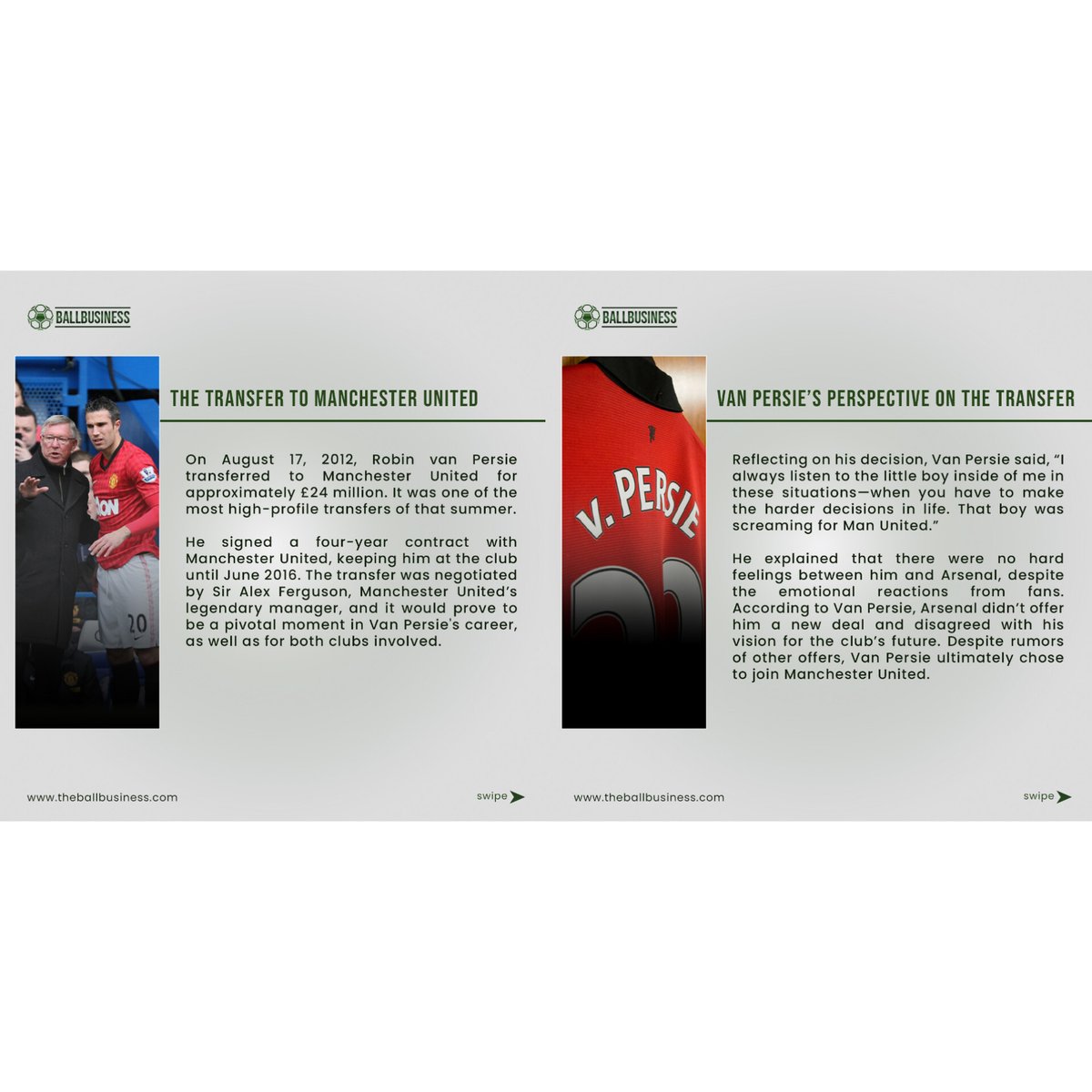 Ballbusiness_'s tweet image. The transfer of @Persie_Official from Arsenal to Man U remains one of the most controversial transfers in football, leaving angry Gunner fans and excited Man U fans. Read this beautiful transfer story to learn more.
#TheBallBusiness
#playertransfer