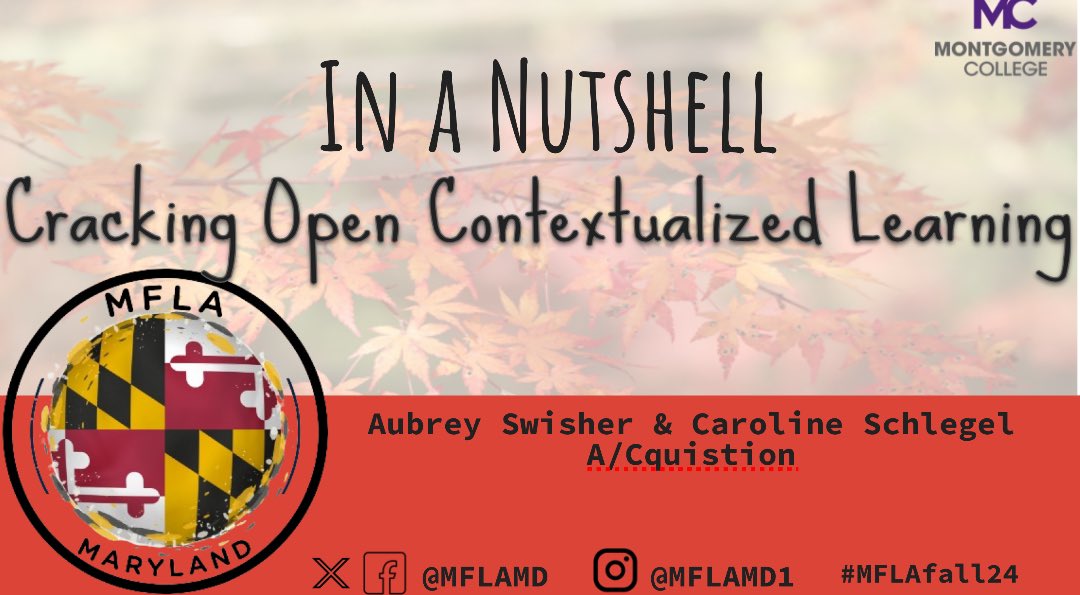 Want to learn how to crack open contextualized learning? Join us at the <a href="/MFLAMD/">MFLA</a> conference for “In a Nutshell.” You’ll engage in a mock lesson to contextualize idiomatic expressions &amp; gain practical strategies to keep Ss motivated! #mflafall24 Register- Mflamd.org