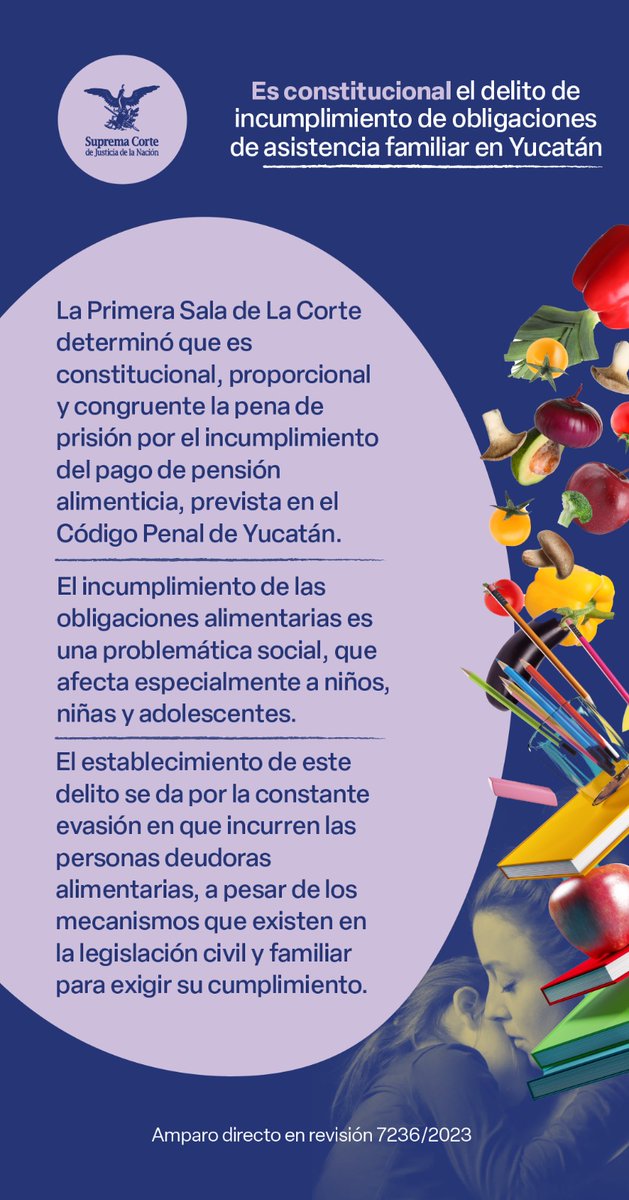 SCJN's tweet photo. Al validar la pena de prisión para personas que no cumplen con la obligación de pagar pensión alimenticia, #LaCorte protege los derechos de las niñas, niños y adolescentes.

Conoce esta sentencia de #LaCorte 👇🏽

#LaCorteContigo
#EsSentencia https://t.co/qrqlGDKRz8