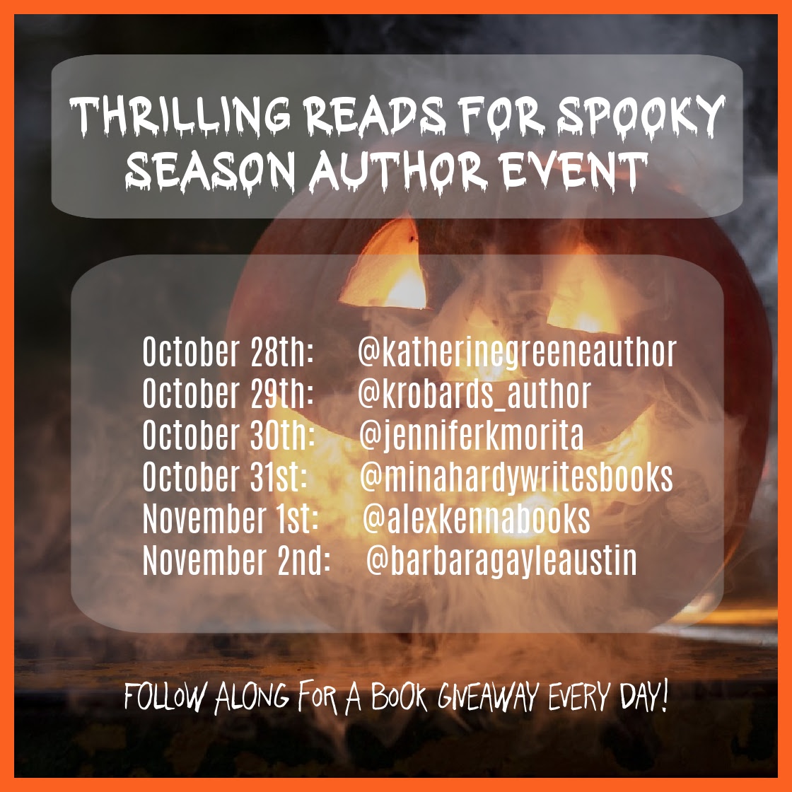 New book #giveaway begins in less than two weeks! Follow authors @authorkgreene <a href="/jenniferkmorita/">Jennifer K. Morita - order GHOSTS OF WAIKĪKĪ</a> <a href="/AlexKenna9/">Alex Kenna</a> <a href="/AustinBGauthor/">Barbara Austin</a> and Mina Hardy for daily freebies. Win a copy of my newest thriller, Only the Guilty Survive, on Oct. 29!