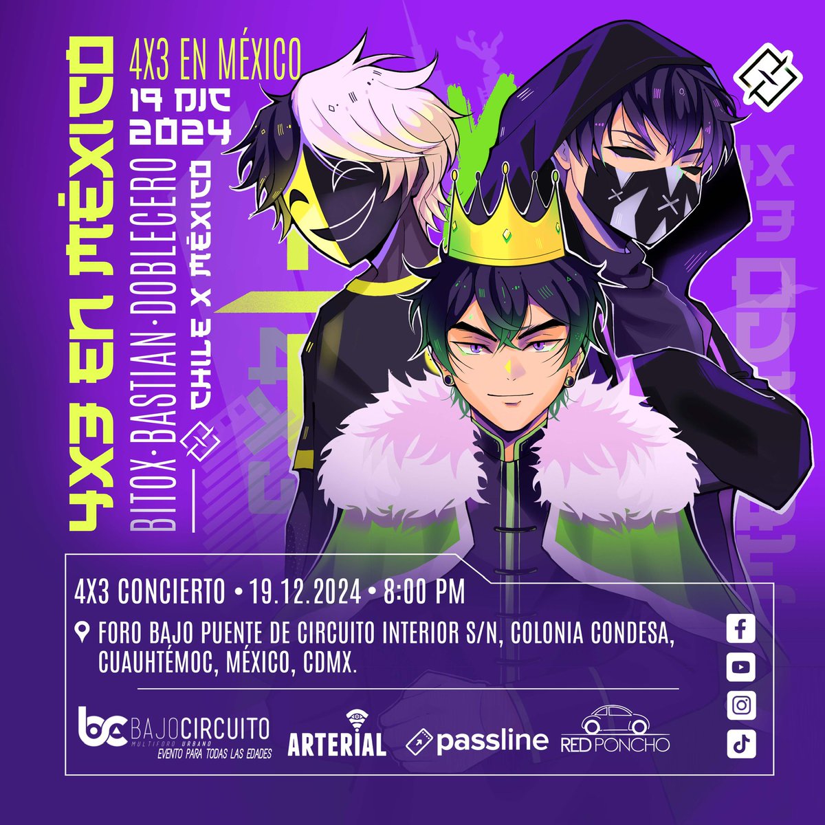 Es oficial !! 4x3 estará dando un concierto en CIUDAD DE MÉXICO el día 19 de Diciembre 🇲🇽🤝🇨🇱❤️🔥!!! 

Compra tus entradas aquí: passline.com/eventos/4x3-po…