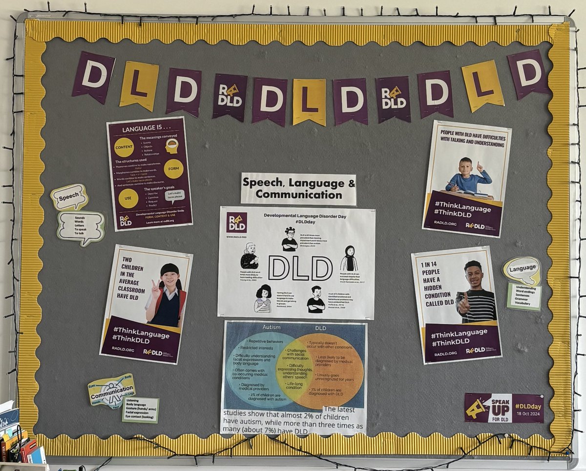 #DLDDay is coming to a close and we wanted to leave you with a notice board our SLTs have put together in the reception of a Herts school. We hope this week that we have raised awareness about DLD and hear children's thoughts about it

#DevLangDis @radldcam @hctnhs @rcslt