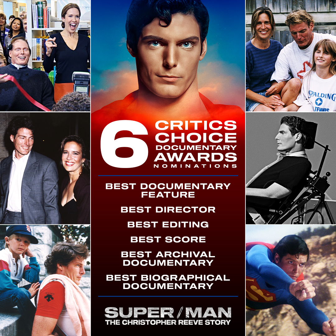 Super/Man: The Christopher Reeve Story has received 6 nominations from the <a href="/CriticsChoice/">Critics Choice Awards</a> Documentary Awards, including Best Documentary Feature and Best Director. Congratulations to our talented nominees! Super/Man: The Christopher Reeve Story is NOW PLAYING in theaters.