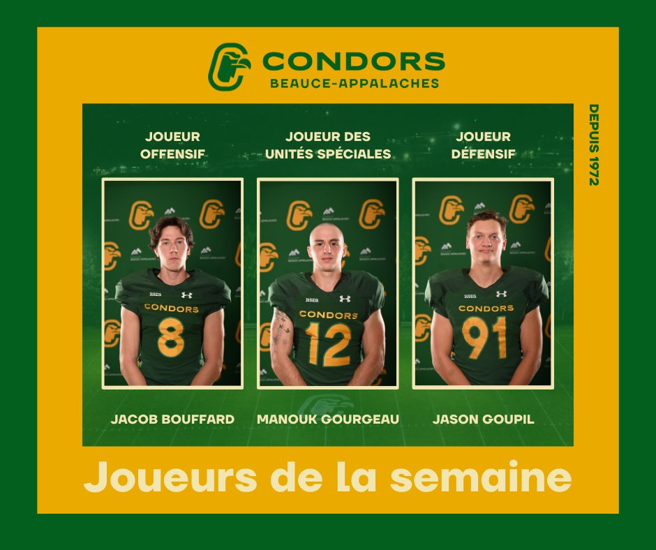 CondorsFB_CBA's tweet photo. Les joueurs de la semaine pour le 6e match des Condors. https://t.co/8ELqwak8lz