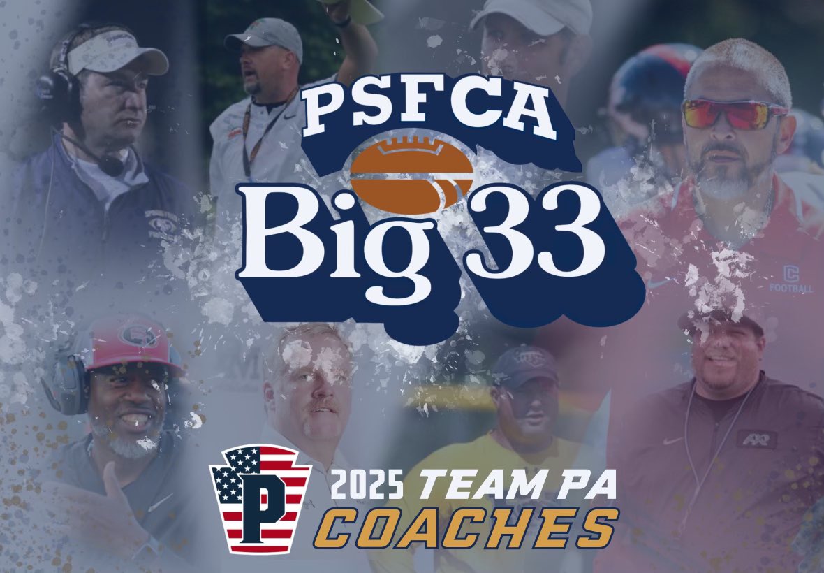 psfcabig33's tweet photo. π¨Exciting News! π¨
The @PSFCA_ is thrilled to announce the elite coaching staff for the 2025 PA Team, led by Coatesvilleβs Coach Matt Ortega @CoachMattOrtega!
PSFCA Big 33 Football Classic brought to you by @RenewalPa
#PSFCA #teampa #2025 #football #thegreatgame https://t.co/2QMR2KAqUF
