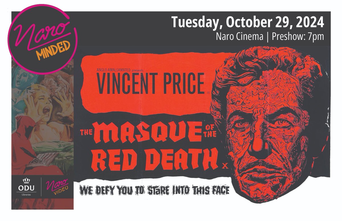 Naro Video @ ODU Libraries (@narovideo) on Twitter photo Halloween vibes incoming for our next FREE Naro Minded screening, THE MASQUE OF THE RED DEATH. See you at <a href="/narocinema/">Naro Cinema</a> on 10/29. Halloween vibes incoming for our next FREE Naro Minded screening, THE MASQUE OF THE RED DEATH. See you at <a href="/narocinema/">Naro Cinema</a> on 10/29.