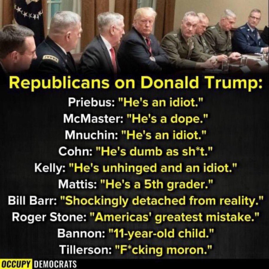 Mile_Marker_0's tweet photo. @AccountableGOP But Trump says he only hires the best people.  Then Trump blames his staff “brilliantly my staff didn’t tell me that.” 
The people who worked with and knew Trump best. 👇 https://t.co/2FdepdL9PC