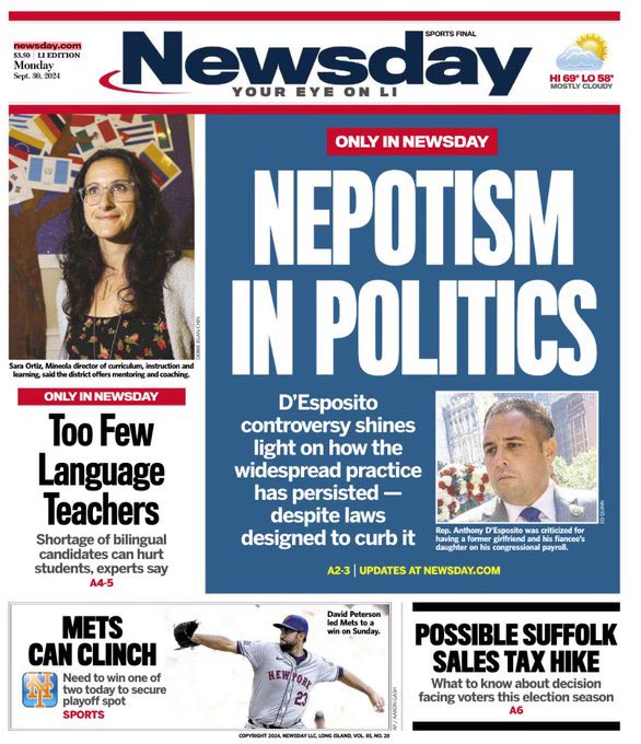Taxes went down when I was Supervisor.

But under Anthony D’Esposito and his allies, the Town of Hempstead is now foisting a double-digit tax hike on residents to pay for their patronage and waste.

We deserve far better than the poster child of nepotism as our representative.