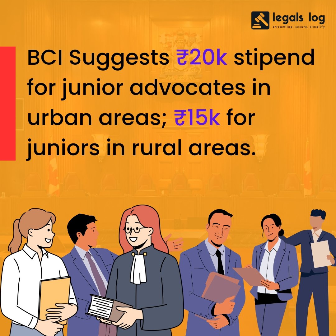 LegalsLog's tweet photo. Big News for Junior Advocates! ⚖️

The Bar Council of India (BCI) has recommended a monthly stipend of ₹20,000 for junior advocates practicing in urban areas and ₹15,000 for those in rural areas. 

#legalslog #legalAI #Trending #viral2024 #lawyer #BCI https://t.co/oywWfgTUcE