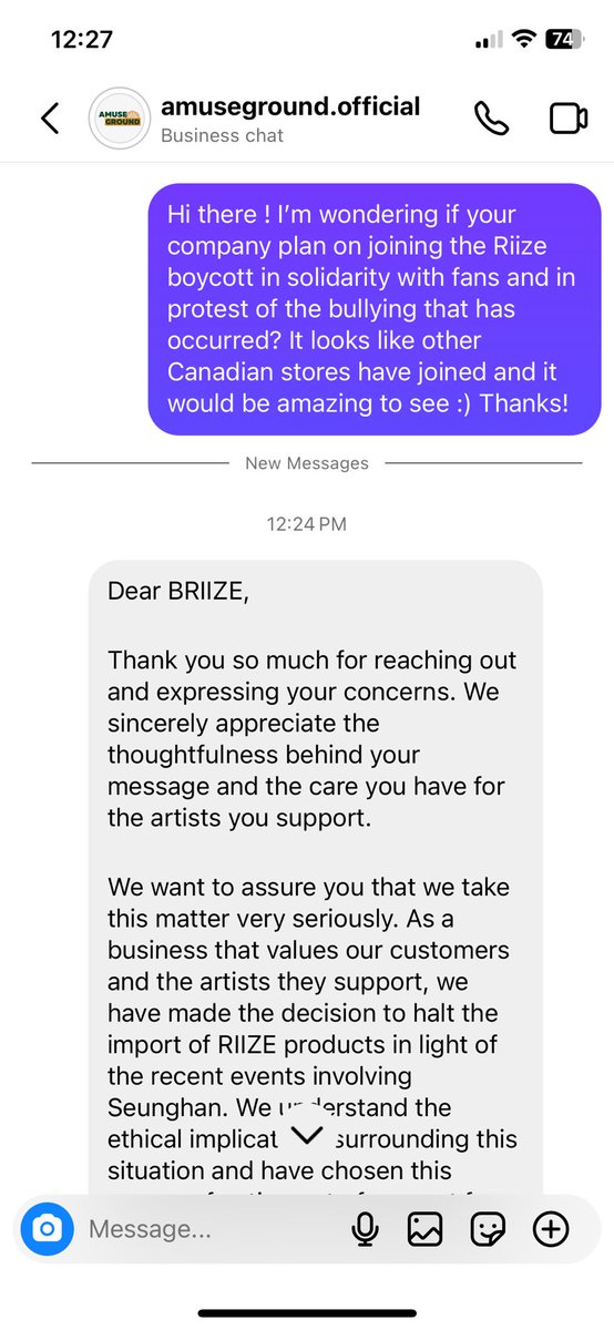 kdunphs's tweet photo. @h3llohanikitty Proof that reaching out works! I messaged this Vancouver chain last night and they posted this morning and sent a very thoughtful response 🧡 Never give up briize #SMStandsForBullying #JUSTICE_FOR_SEUNGHAN https://t.co/DK6FAhQwk9