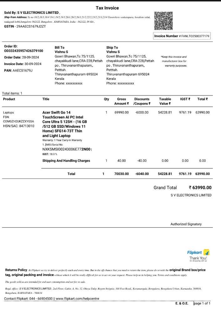 mr_vishnu_'s tweet photo. @Acer_India Is Acer selling defective products through @Flipkart  during big billion days &amp; then denying service?  Is this ethical?  Do I need to involve the National Consumer Forum? #RightToRepair #CustomerRights https://t.co/8SWIkGc00s