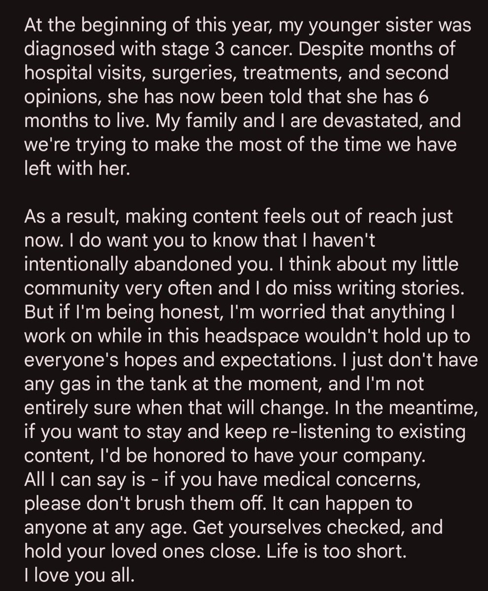 AelswythAudio's tweet photo. Hello everyone. I feel like a community update is long overdue to let you know why I've been so absent, but I haven't been quite sure how to approach it. Here goes: https://t.co/hojs7VoG9J