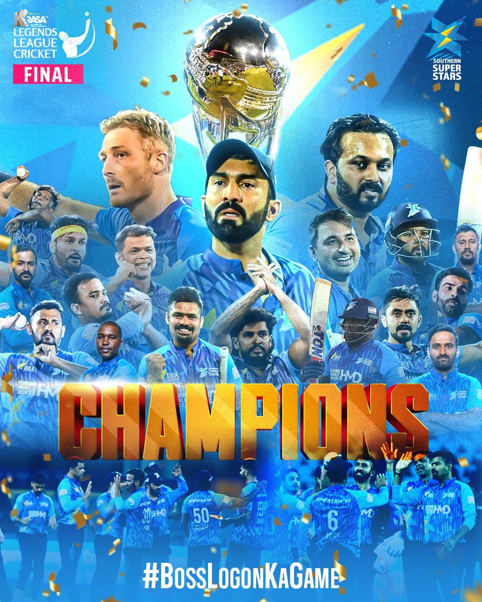 ImMehra94's tweet image. Southern Superstars are the winners of Legends League Cricket 2024! 🎉

As they lift the Legends League Cricket 2024 trophy. 🏆🥇

#SSSvKSO #BossLogonKaGame #LegendsKaJalwa #LLCT20 #LLCSeason3 #LegendsLeagueCricket 
#SouthernSuperstars #YusufPathan #DK