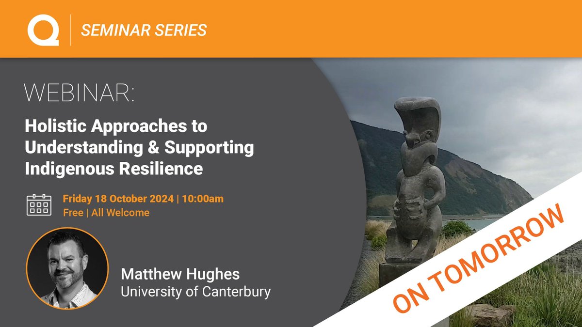 Te Hiranga Rū QuakeCoRE (@quakecore) on Twitter photo ⏰ ON TOMORROW: Join us online tomorrow (18 Oct) at 10am for the next instalment of the #QCSeminarSeries: 🗣️ Holistic Approaches to Understanding & Supporting Indigenous Resilience
Presented by: Matthew Hughes (<a href="/UCEngineering/">UC Engineering NZ | Te Kaupeka Pūhanga</a>)
More info: buff.ly/3ZCmegT ⏰ ON TOMORROW: Join us online tomorrow (18 Oct) at 10am for the next instalment of the #QCSeminarSeries: 🗣️ Holistic Approaches to Understanding & Supporting Indigenous Resilience
Presented by: Matthew Hughes (<a href="/UCEngineering/">UC Engineering NZ | Te Kaupeka Pūhanga</a>)
More info: buff.ly/3ZCmegT