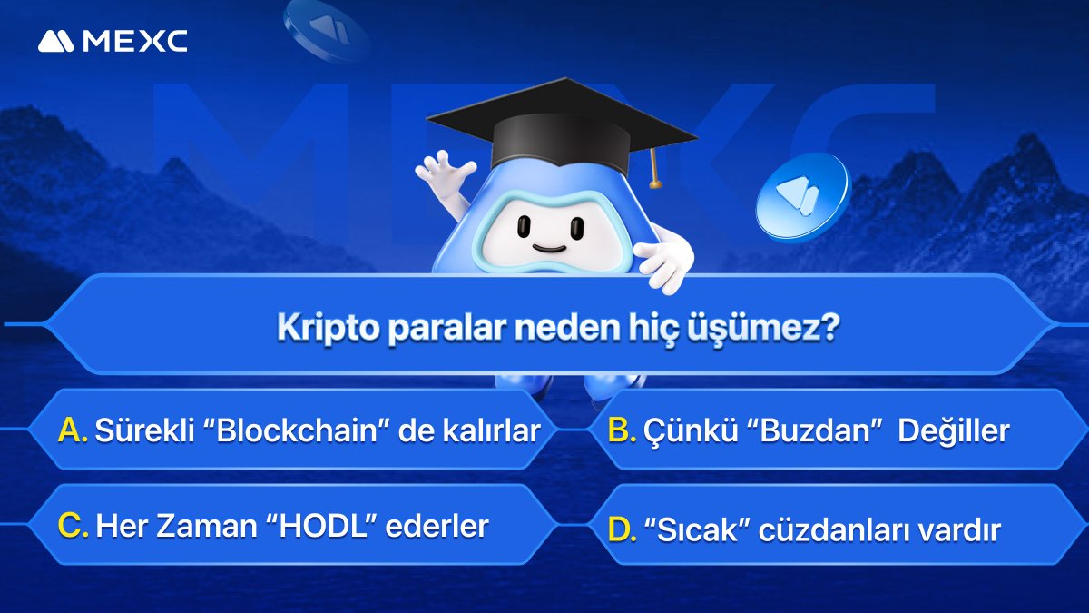🎓 #MEXC ile Quiz Zamanı

❓ Kripto paralar neden hiç üşümez?

🎁 Yorumlarda Doğru Cevap Veren, Rastgele Seçilecek 10 Şanslı Kullanıcımız 10 $USDT Değerinde Vadeli İşlem Bonusu Kazanacaktır!

📅 Son Katılım: 17 Ekim 22.00 (UTC +03:00)