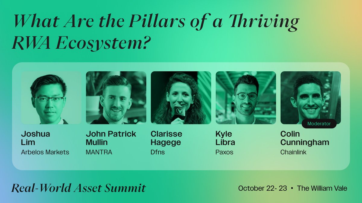 rwasummit's tweet photo. 2:25 PM | Panel: What Are the Pillars of a Thriving RWA Ecosystem?

Speakers: Joshua Lim from @arbelosxyz, John Patrick Mullin from @MANTRA_Chain, Clarisse Hagege from @dfnsHQ, Kyle Libra from @paxos, moderated by Colin Cunningham from @chainlink https://t.co/tDymFm8Y9E