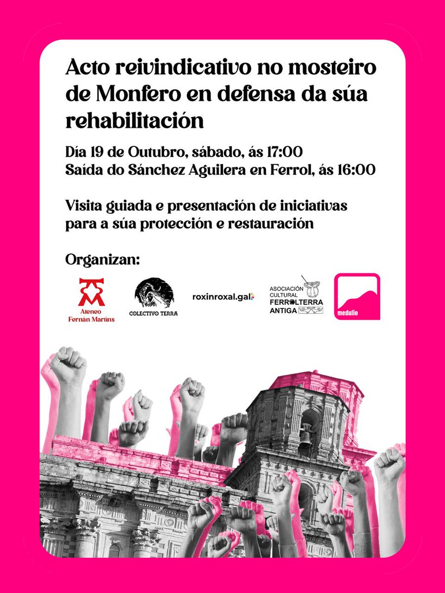 O mosteiro de Monfero, monumento senlleiro da nosa comarca, leva décadas pedindo a berros a súa rehabilitación.
Visita guiada e acto reivindicativo.