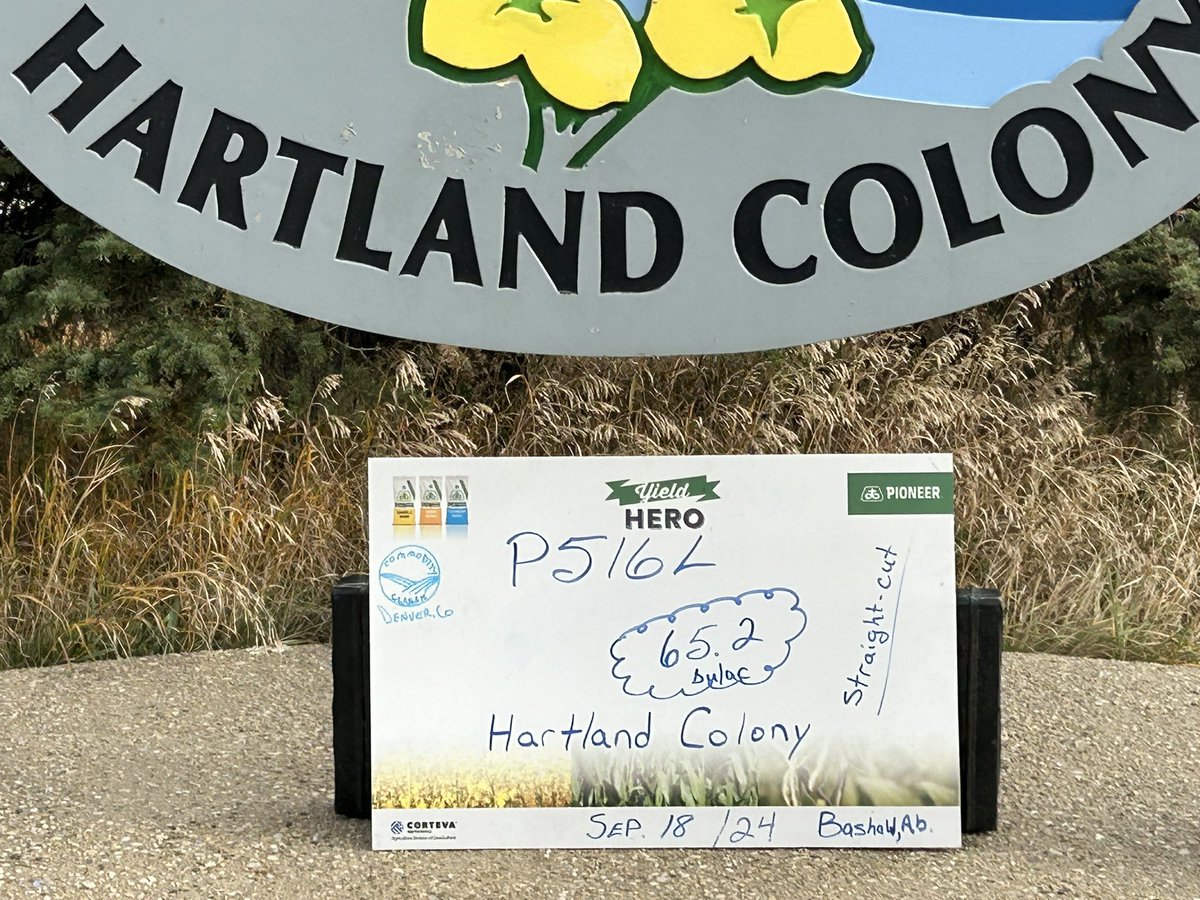 OrchardAg's tweet photo. The best acre was found on the downslope! Fantastic yield, great job and thanks to Hartland Colony for participating in #YHcontest, #YieldHero24. @PioneerSeedsCA https://t.co/CKRKHnQjtj
