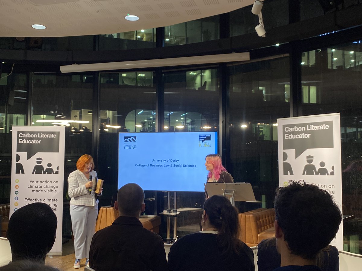 Carbon_Literacy's tweet photo. At @DerbyUni, #CarbonLiteracy is now a core requirement for all new programmes, making it a core standard in the curriculum for both staff and students. #CLEAwards https://t.co/3YzzPE9k9p