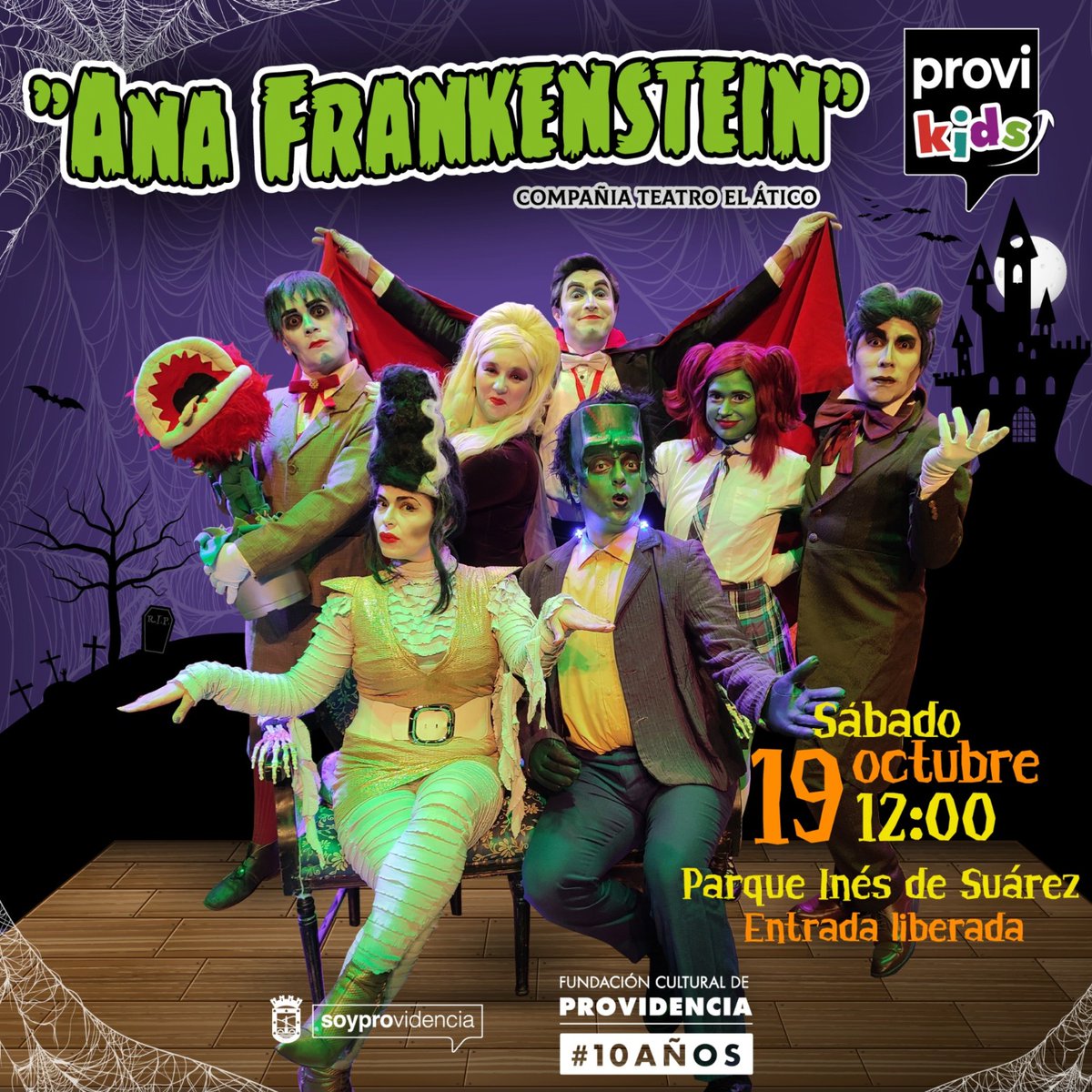 Muni_provi's tweet photo. PROVIKIDS👦🏻👧🏽🎭
¡Los panoramas en Providencia están BUUUenísimos!👻 Este sábado 19, una visita de miedo llega a la comuna, junto a @CulturaProvi👉🏽 Ana Frankenstein, a las 12:00hrs, en Parque Inés de Suárez, con entrada liberada. ¡Te esperamos en familia!🎃 https://t.co/GaUfUfj2J2