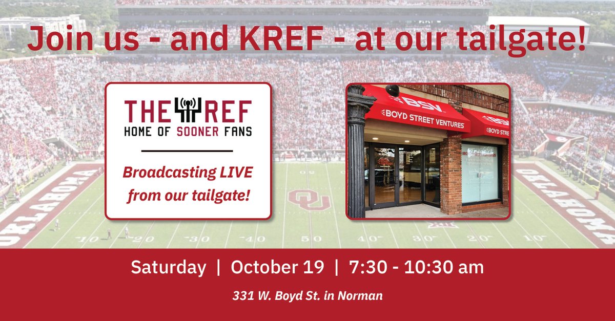 If you're in the area, please stop by our tailgate preceeding OU's vico